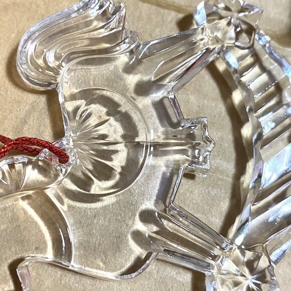 2 Princess House Lead Crystal Christmas Tree Ornament Rocking Horse Wreath #896 - Picture 6 of 9
